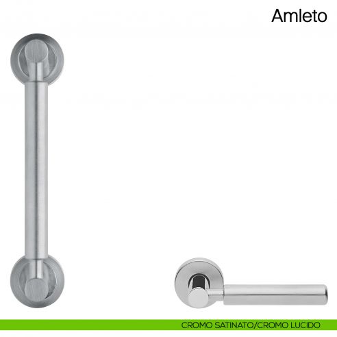 Maniglione per porta Amleto Manital con rosette cromato satinato/cromato