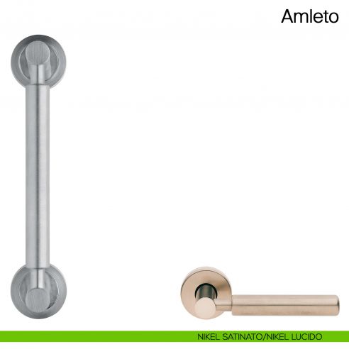 Maniglione per porta Amleto Manital con rosette nikel satinato/nikel