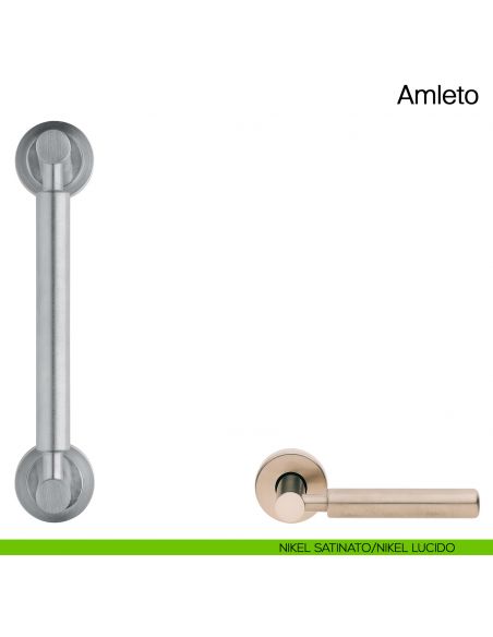 Maniglione per porta Amleto Manital con rosette nikel satinato/nikel