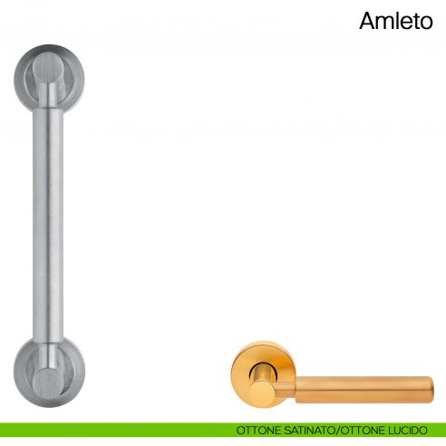 Maniglione per porta Amleto Manital con rosette ottone satinato/ottone lucido