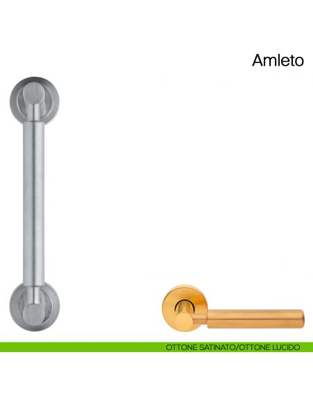 Maniglione per porta Amleto Manital con rosette ottone satinato/ottone lucido