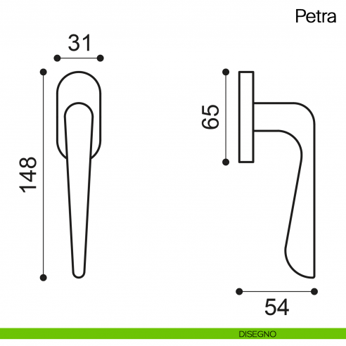 Maniglia martellina DK per finestra Petra Manital disegno