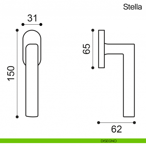 Maniglia martellina DK per finestra Stella Manital disegno