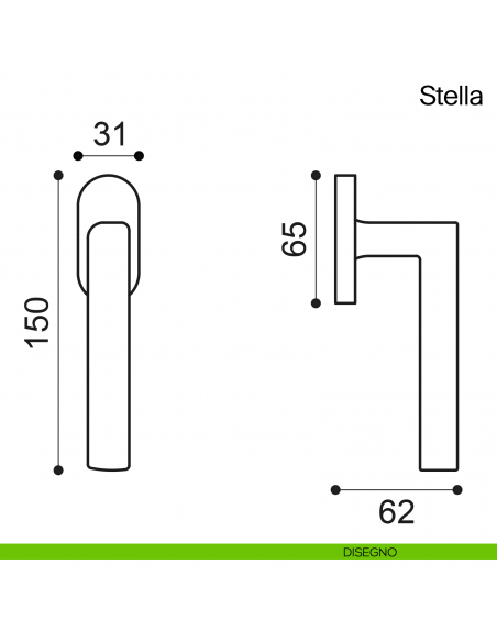 Maniglia martellina DK per finestra Stella Manital disegno