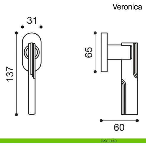 Maniglia martellina DK per finestra Veronica Manital disegno