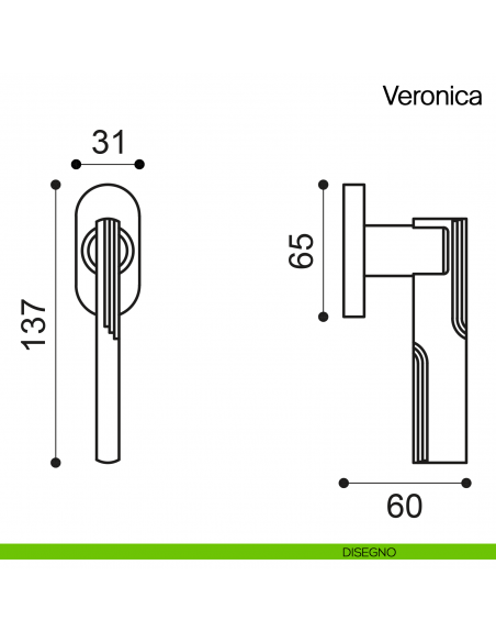 Maniglia martellina DK per finestra Veronica Manital disegno