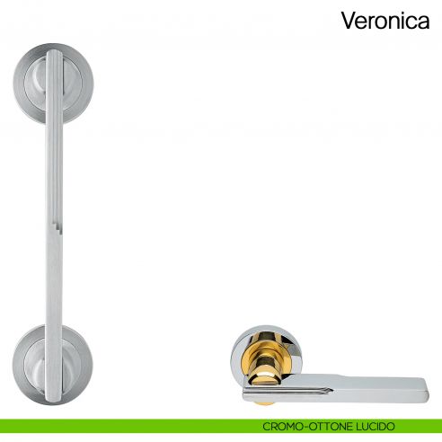 Maniglione per porta Veronica Manital con rosette cromato/ottone lucido