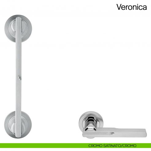 Maniglione per porta Veronica Manital con rosette cromato satinato/cromato