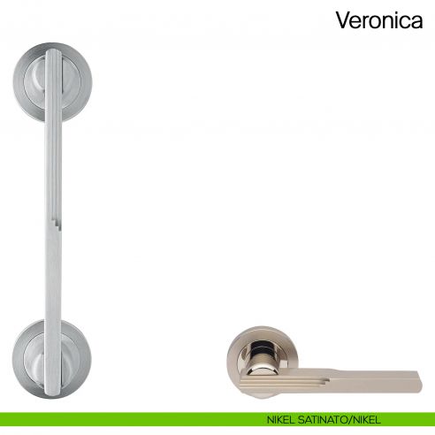 Maniglione per porta Veronica Manital con rosette nikel/nikel satinato