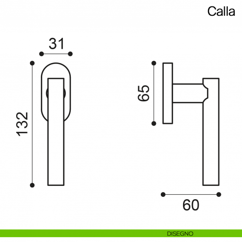 Maniglia martellina DK per finestra Calla Manital disegno
