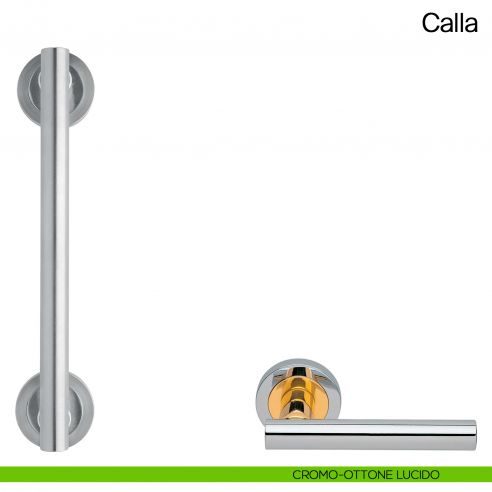 Maniglione per porta Calla Manital con rosette interasse 200 mm cromato/ottone lucido