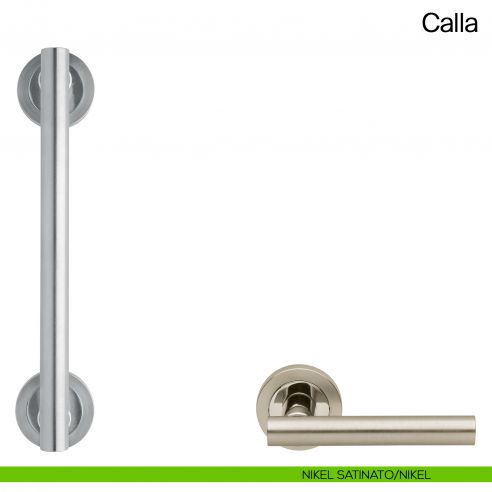 Maniglione per porta Calla Manital con rosette interasse 200 mm nikel satinato/nikel
