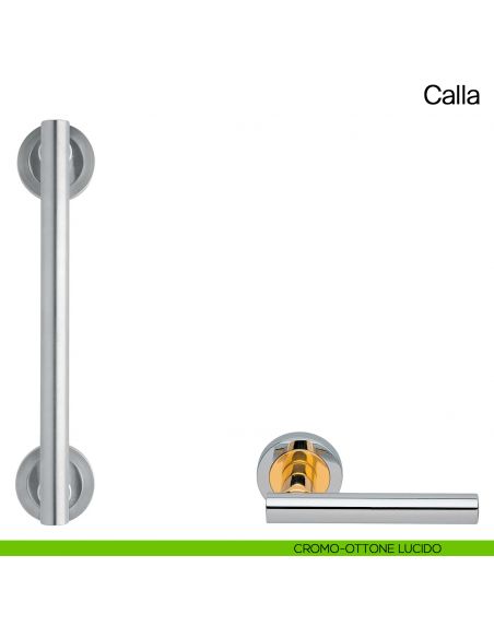 Maniglione per porta Calla Manital con rosette interasse 300 mm cromato/ottone lucido