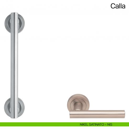 Maniglione per porta Calla Manital con rosette interasse 300 mm nikel satinato/nikel