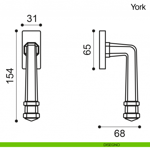 Maniglia martellina DK per finestra York Manital disegno