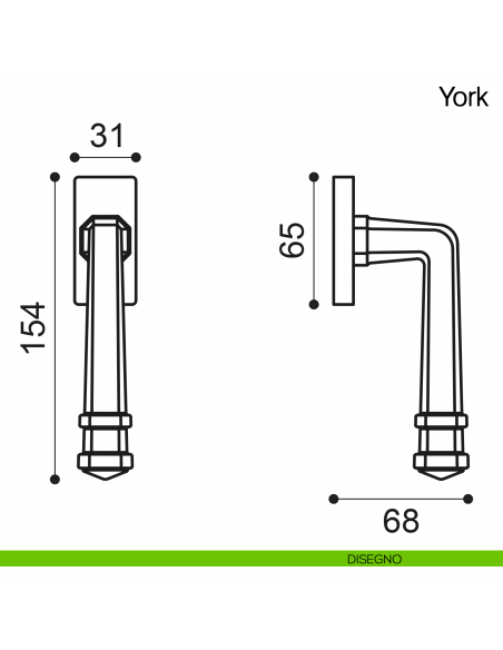Maniglia martellina DK per finestra York Manital disegno