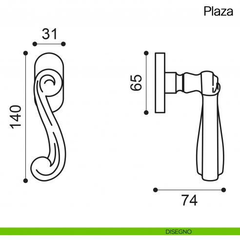Maniglia martellina DK per finestra Plaza Manital disegno