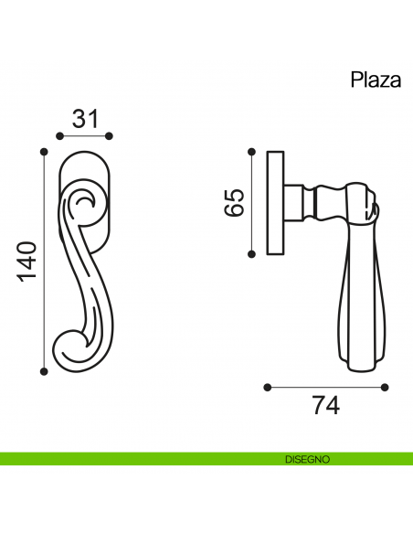 Maniglia martellina DK per finestra Plaza Manital disegno