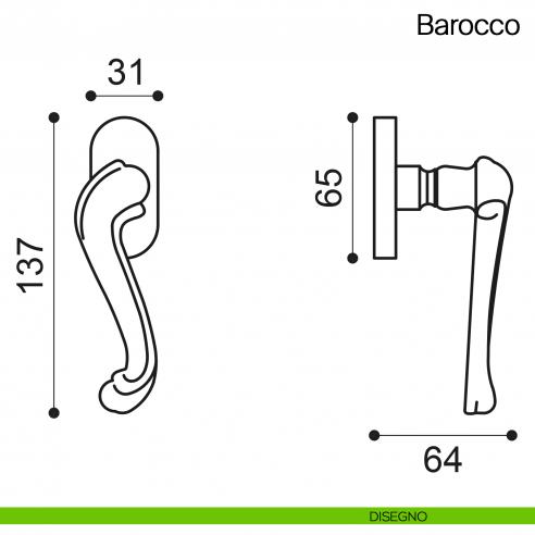 Maniglia martellina DK per finestra Barocco Manital disegno
