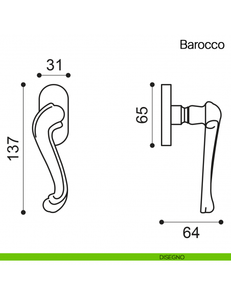 Maniglia martellina DK per finestra Barocco Manital disegno