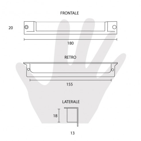 Maniglia incasso per mobile Estamp 3730 disegno