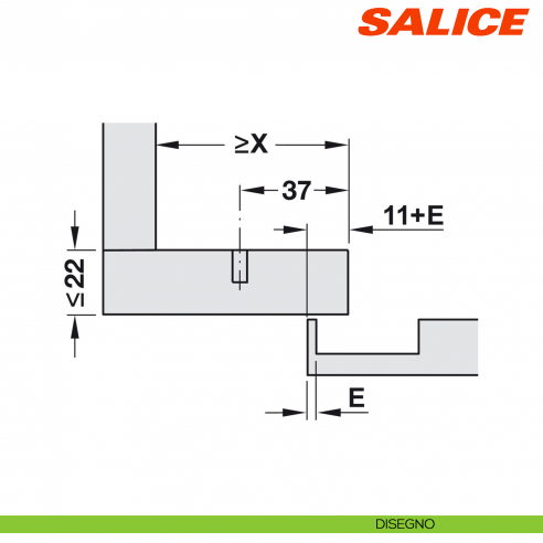Cerniera Salice C7A6NE9AM Silentia+ controcollo lungo ammortizzata - disegno