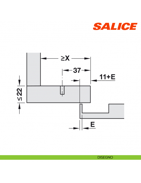 Cerniera Salice C7A6NE9AM Silentia+ controcollo lungo ammortizzata - disegno
