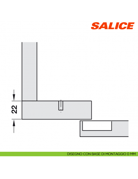 Cerniera Salice C7A6NE9AM Silentia+ controcollo lungo ammortizzata - disegno di montaggio con base H 0