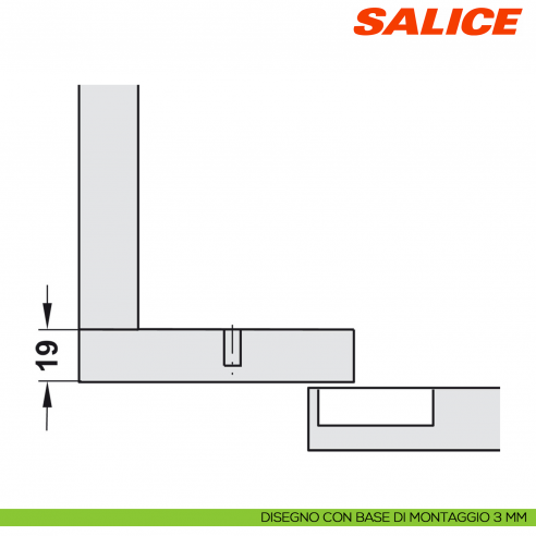 Cerniera Salice C7A6NE9AM Silentia+ controcollo lungo ammortizzata - disegno di montaggio con base H 3