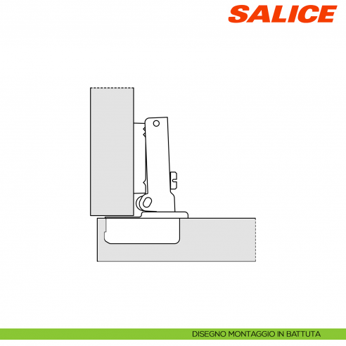 Cerniera Salice C3ABA99 ad ingombro ridotto apertura 94 gradi forti spessori chiusura automatica - disegno montaggio in battuta