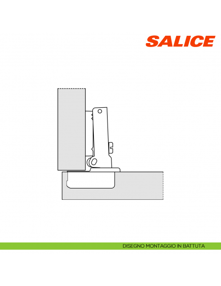 Cerniera Salice C3ABA99 ad ingombro ridotto apertura 94 gradi forti spessori chiusura automatica - disegno montaggio in battuta