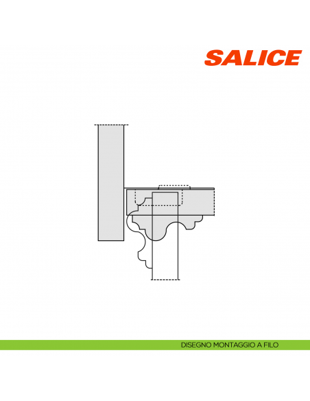Cerniera Salice C3ABA99 ad ingombro ridotto apertura 94 gradi forti spessori chiusura automatica - disegno montaggio a filo