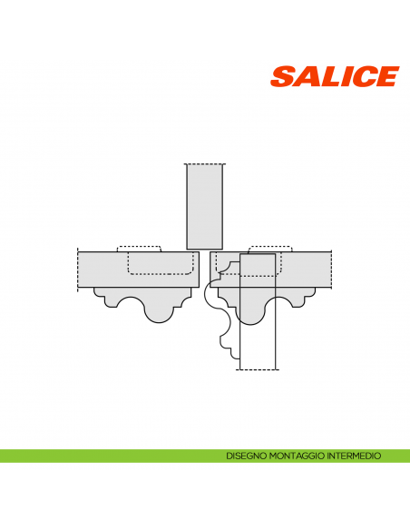 Cerniera Salice C3ABA99 ad ingombro ridotto apertura 94 gradi forti spessori chiusura automatica - disegno montaggio intermedio