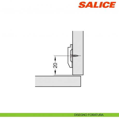 Base H 0 asimmetrica a croce per cerniera Salice B383E09 - disegno
