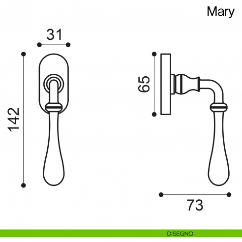 Maniglia martellina DK per finestra Mary Manital disegno