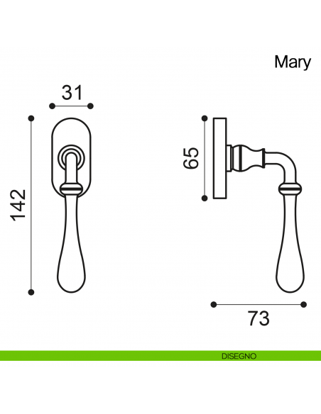 Maniglia martellina DK per finestra Mary Manital disegno