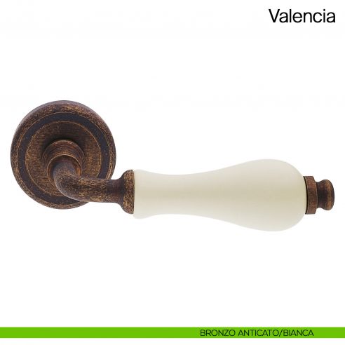 Maniglia per porta Valencia Manital con porcellana bronzo anticato/bianca