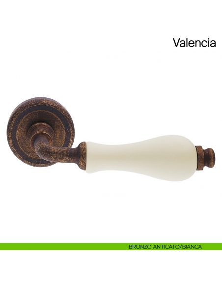 Maniglia per porta Valencia Manital con porcellana bronzo anticato/bianca