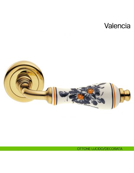 Maniglia per porta Valencia Manital con porcellana ottone lucido/decorata