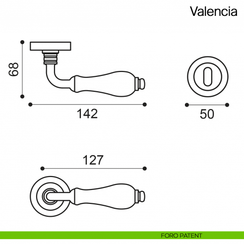 Maniglia per porta Valencia Manital con porcellana foro patent