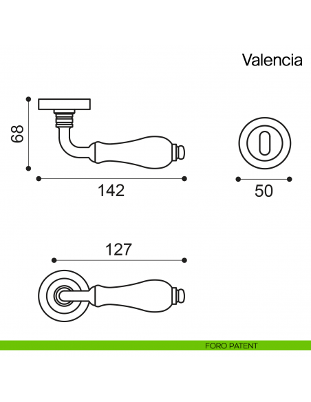 Maniglia per porta Valencia Manital con porcellana foro patent