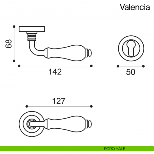 Maniglia per porta Valencia Manital con porcellana foro yale