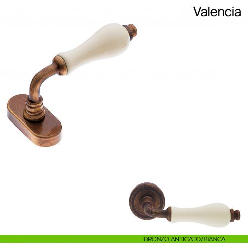 Maniglia martellina DK per finestra Valencia Manital con porcellana bronzo anticato/bianca