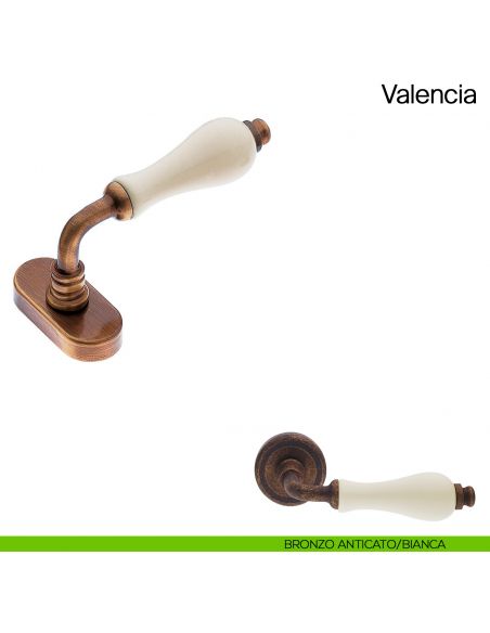 Maniglia martellina DK per finestra Valencia Manital con porcellana bronzo anticato/bianca