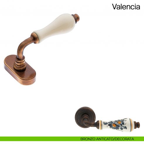 Maniglia martellina DK per finestra Valencia Manital con porcellana bronzo anticato/decorata