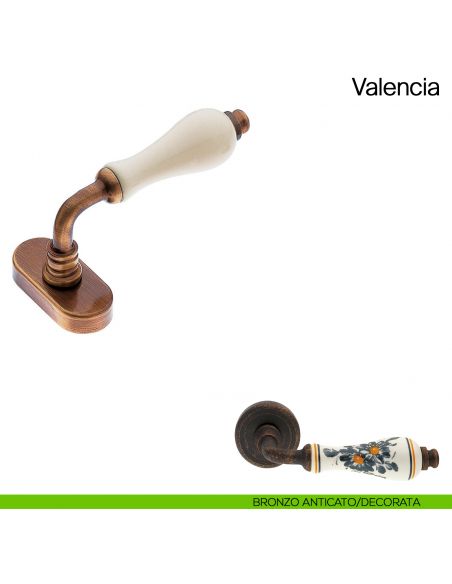 Maniglia martellina DK per finestra Valencia Manital con porcellana bronzo anticato/decorata