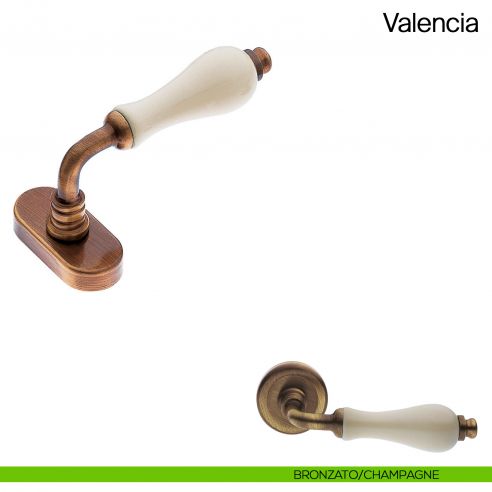 Maniglia martellina DK per finestra Valencia Manital con porcellana bronzato/champagne