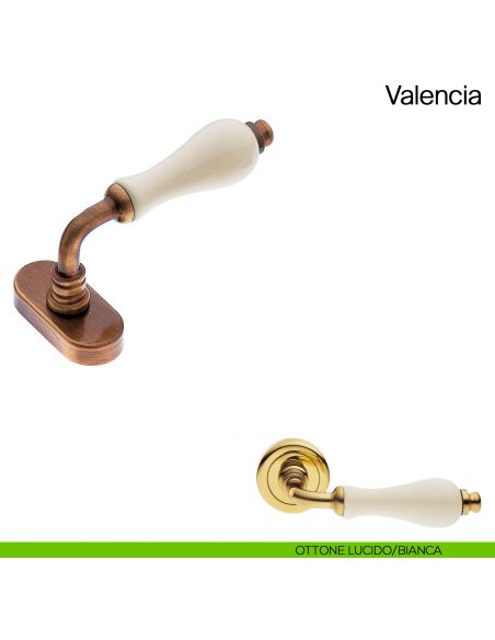 Maniglia martellina DK per finestra Valencia Manital con porcellana ottone lucido/bianca