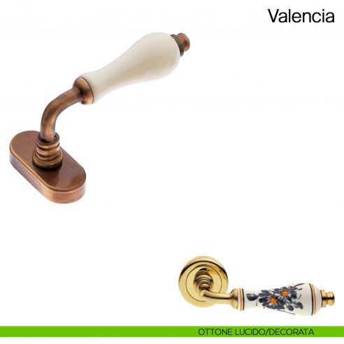 Maniglia martellina DK per finestra Valencia Manital con porcellana ottone lucido/decorata