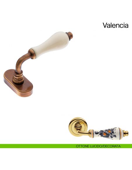Maniglia martellina DK per finestra Valencia Manital con porcellana ottone lucido/decorata